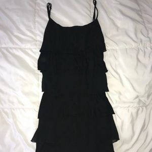Ruffled layered black spaghetti strap dress